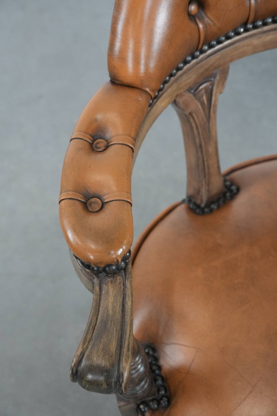 Image 1 of Sedia da ufficio Chesterfield in pelle in stile inglese con ruote