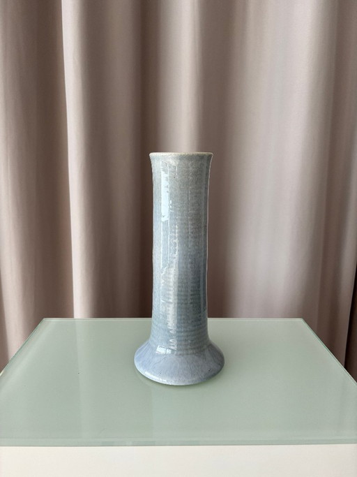 Große Vintage Studio Keramik Vase – Hellblau & Braune Glasur