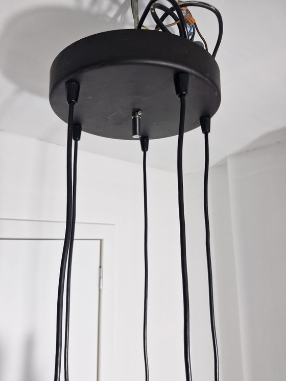 Massive Space Age cascade pendant lamp, chrome and orange, 5 light points, Metal, Silver (photo 12 of 15)
