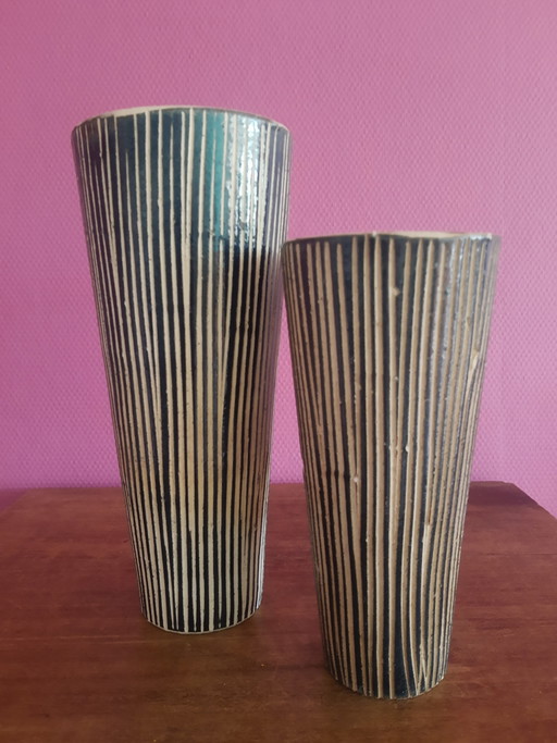 Great 50's Mid-Century Decorative Ceramic Vase Vases Vase Set, Vintage Handmade Design – vazen (photo 2 of 12)