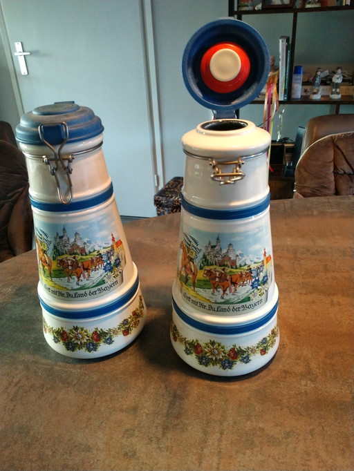 Two Maas beer large storage mugs. 25 years old