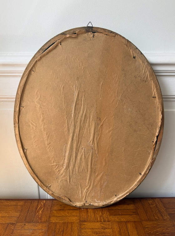 Miroir oval en bois sculpté doré – Glass, Wood (photo 6 of 6)