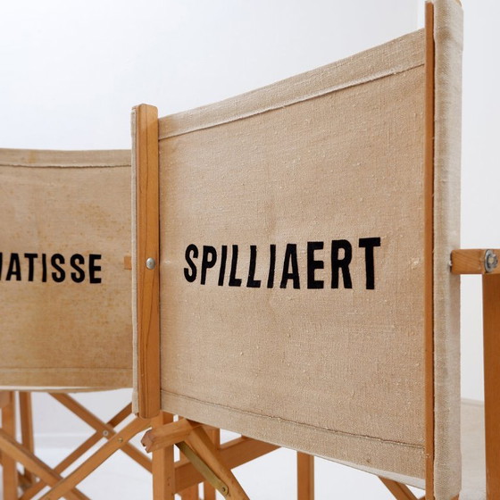 Image 1 of Set di 4 sedie pieghevoli in rovere e tela di cotone