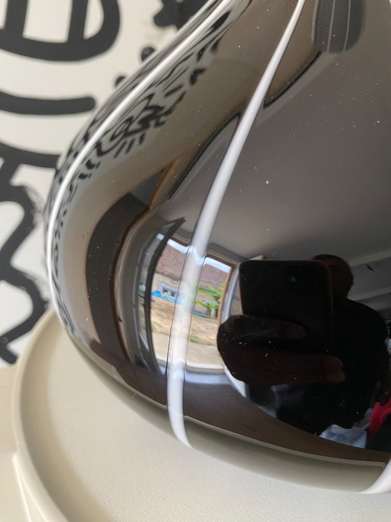 Vintage 1950s Black Glass Vase with White Trim (photo 12 of 16)