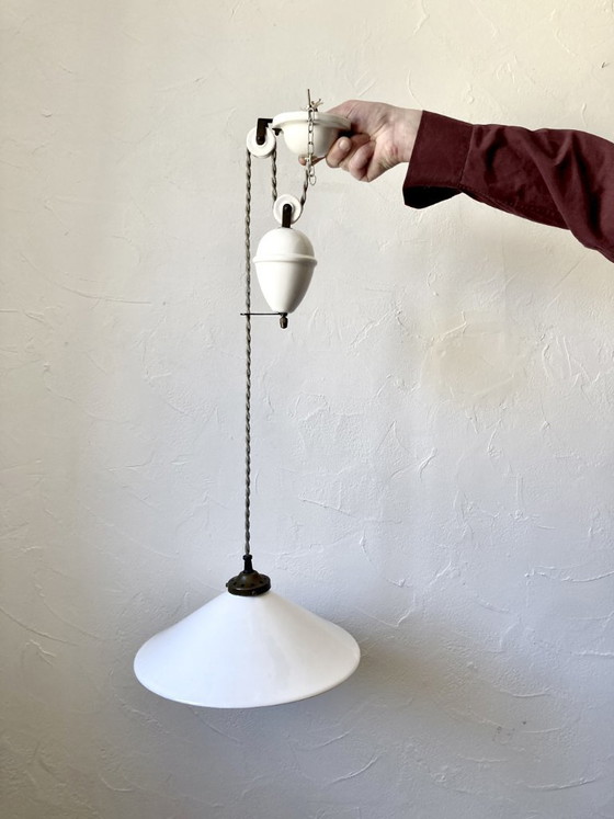 Image 1 of Weiße, glasierte Keramik-Pendelleuchte mit verstellbarer Höhe von The French House