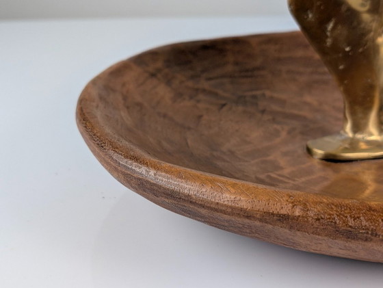 Image 1 of Sculpture en bronze et bois de David Marshall, coupe à fruits, style brutaliste organique, années 1980