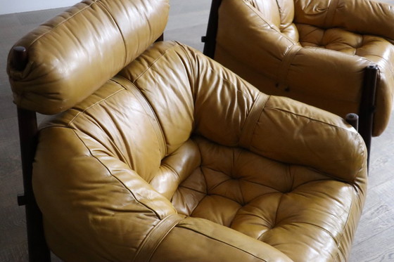 Image 1 of Percival Lafer MP-81 lounge chairs in yellow leather, Brazil 1970s