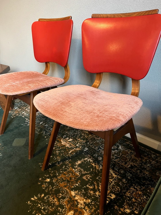 Sedie retrò vintage, Sedie da pranzo, Tessile, Legno, Marrone (foto 5 di 5)