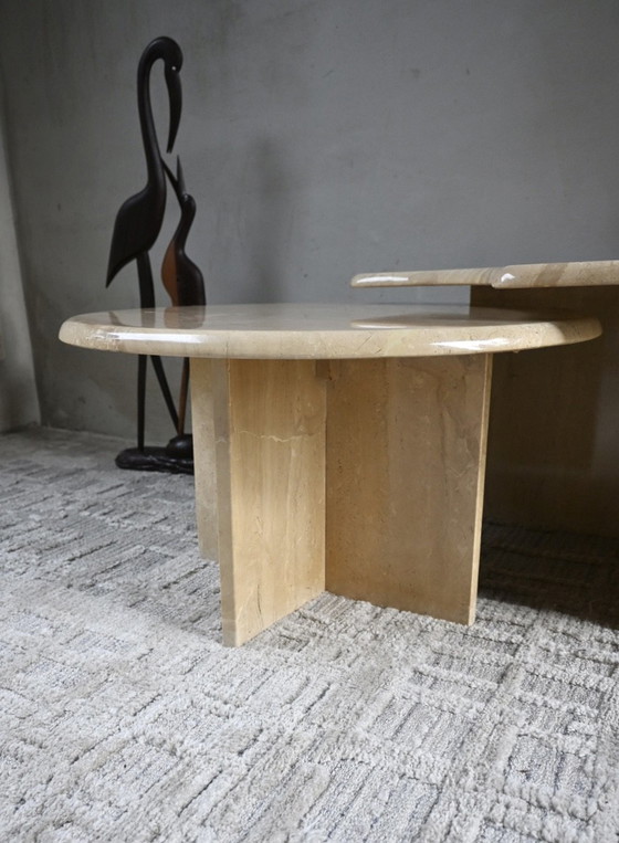 Set of 2 1970s marble coffee tables, Stone, Creme (photo 5 of 13)