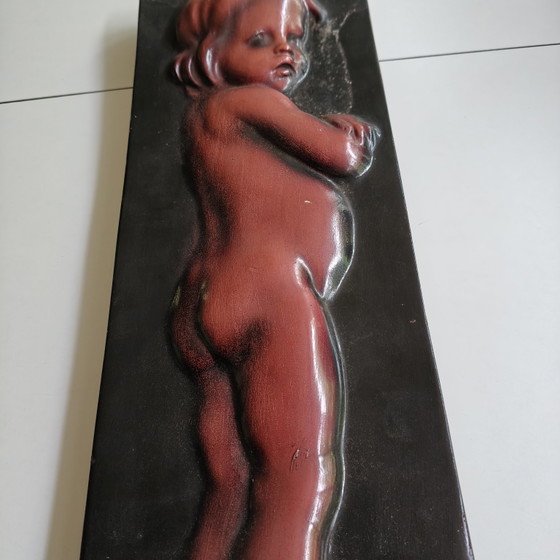Image 1 of Scultura murale surreale vintage | Cherubino inquietante | Arte outsider | Arredamento gotico