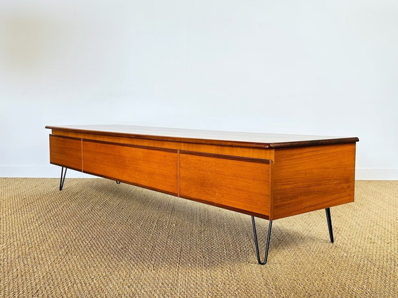 Image 1 of Low Scandinavian teak sideboard with hairpin legs, 1960
