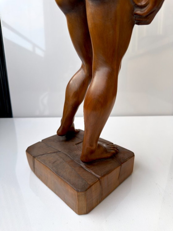 Michelangelo David Sculture in Legno Intagliate a Mano 65 cm Statua Vintage Foglia di Fico (photo 23 of 23)