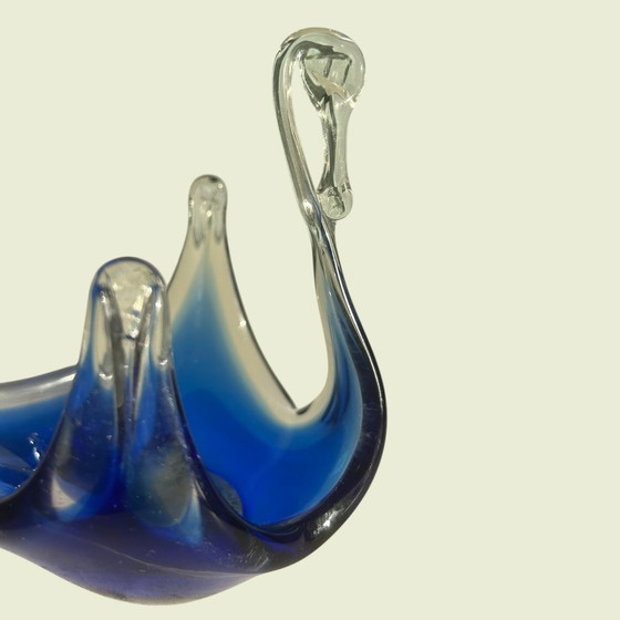 Image 1 of Murano Swan - G. Savarese - Blue/Clear Glass - Italy - Handmade