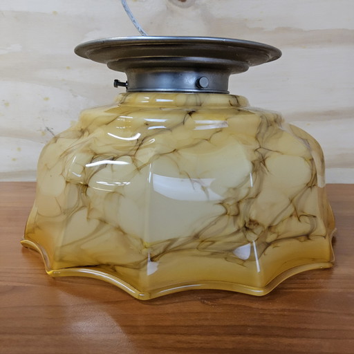 Antique Art Deco ceiling lamp marbled glass (yellow/orange) ceiling lamp
