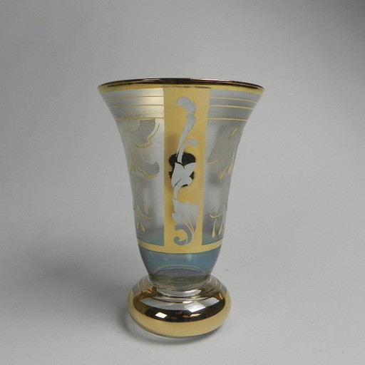 Glass vase with gilded decorations, Belgium, 1930s