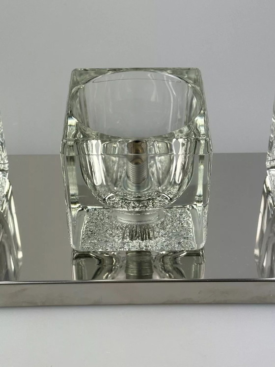 Image 1 of Lampada da parete a cubo Peill &amp; Putzler anni '60 e '70, applique da parete in vetro ghiacciato, design spaziale