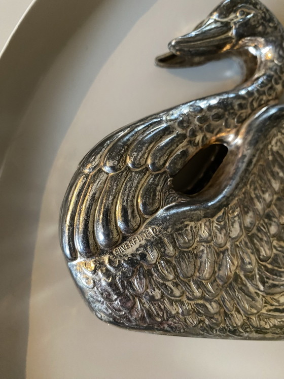 Versilberter Schwan Serviettenhalter, Tischdekoration, Metall (Foto 5 von 8)