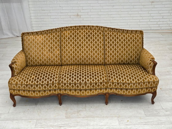 Image 1 of 1950s, Danish 3-seater sofa, furniture velour, carved ash wood.