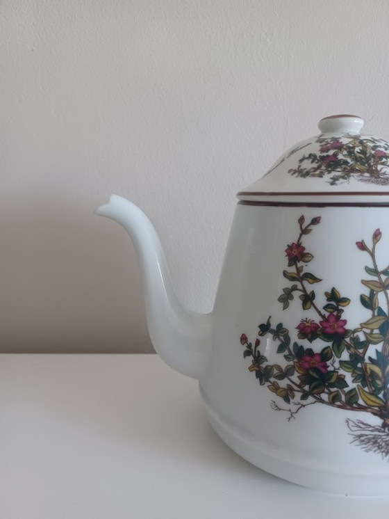 Image 1 of Théière vintage en porcelaine. Sérigraphie botanique. Herrandiz Espagne.