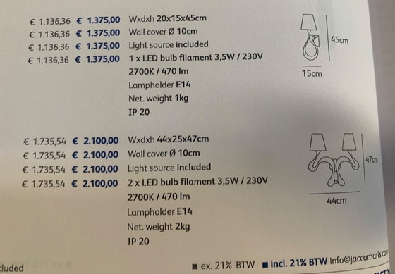 Image 1 of 2x wall lamp ODE 1647 JACCO MARIS