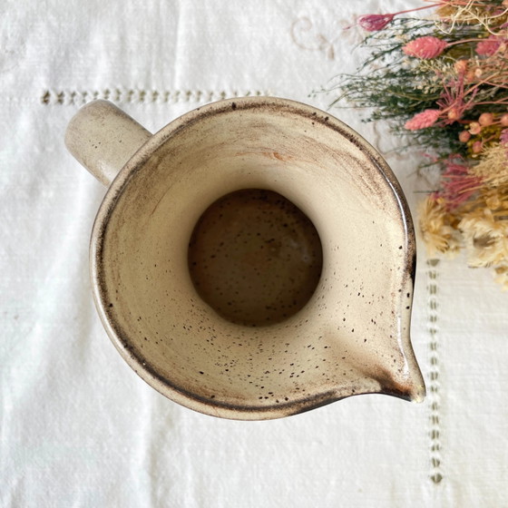 1970s Les Grottes Dieulefit Floral Pattern Ceramic Pitcher – Glass & Decanter, Rustic (photo 6 of 10)
