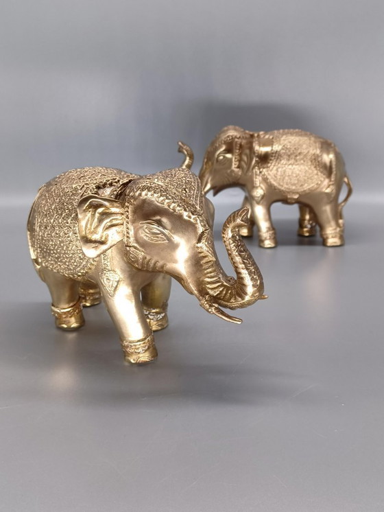 Image 1 of Paar vergoldete Elefantenskulpturen aus Bronze