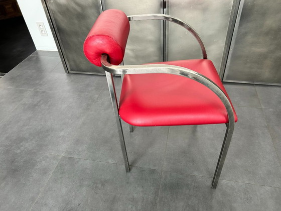 Belgochrom Fiesta dining chairs – red cow leather - 6 pieces – Metal (photo 11 of 19)