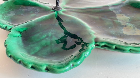 Image 1 of Vintage Enameled Ceramic Barbotine Dish