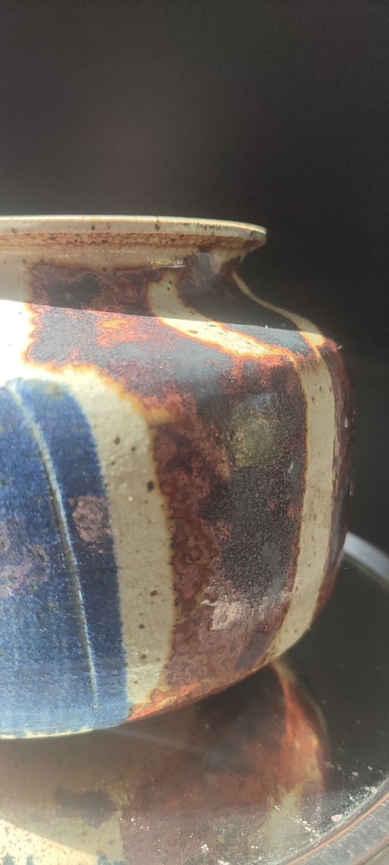 Image 1 of Pyrite stoneware ball vase, signed