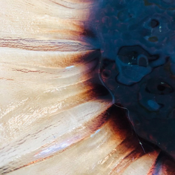 Image 1 of Plato con forma de girasol en vidrio moldeado y prensado, circa 1960.
