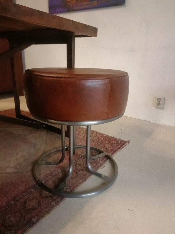 Image 1 of Brown leather pouf