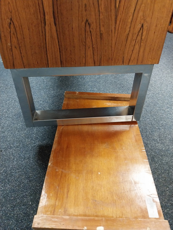 Image 1 of 1 x BUS möbel 1980's  roomdivider lowboard met zwart lederen bovenblad 2 zijdig 200 x 46 x 64cm 