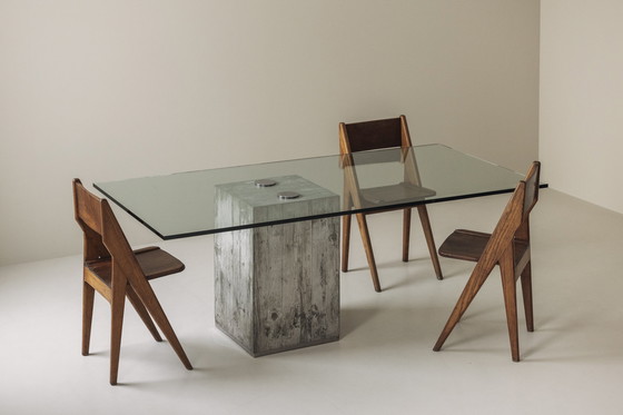 Image 1 of Very Rare Concrete and Glass Dining Table by Saporiti, Italy 1960s