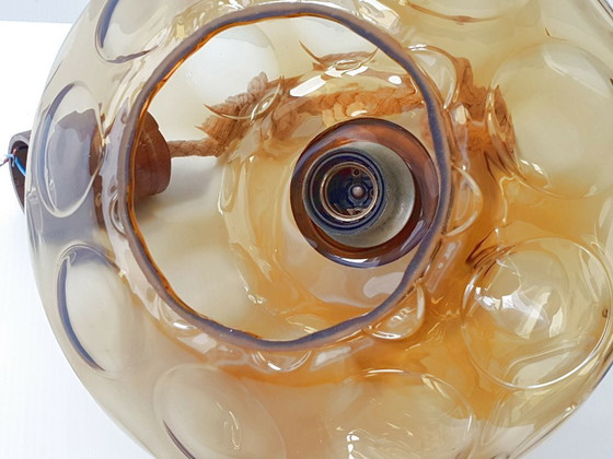 Image 1 of Vintage 1960s Rope, Gold Glass & Teak Pendant Light