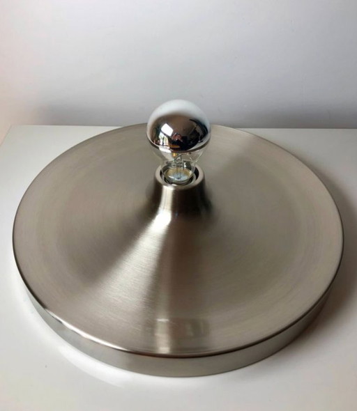 Applique moderniste disque style Charlotte Perriand – OVNI space age argenté - Diamètre 35cm