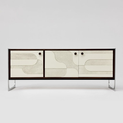Vintage sideboard with relief surface, metal, Germany, 1960s