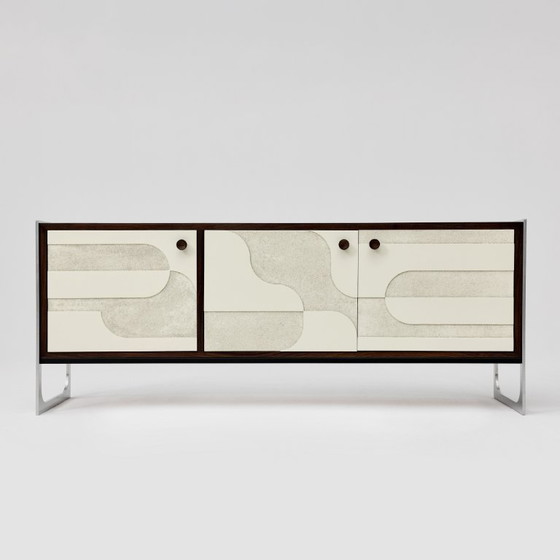 Image 1 of Vintage sideboard with relief surface, metal, Germany, 1960s