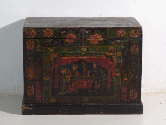 Baule antico dipinto in legno di pino – Cina, circa 1900 – Armadi contenitori, Iron (photo 17 of 40)