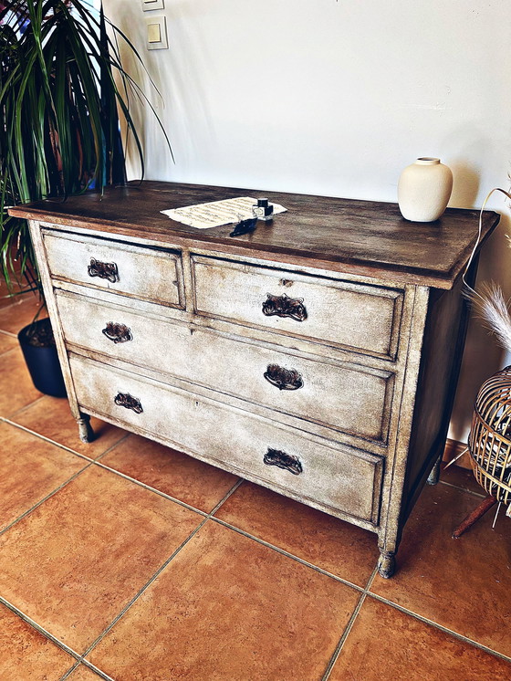 Image 1 of Cassettiera antica con patina blu-grigia toscana