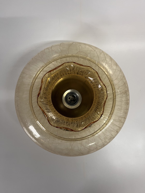 Image 1 of Plafoniera xxl della metà del secolo glashut Limburg con paralume aperto in vetro ambrato