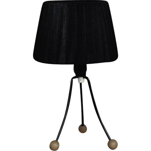 Vintage Tischlampe aus schwarz gebeiztem Metall und Massivholz, Polen 1960