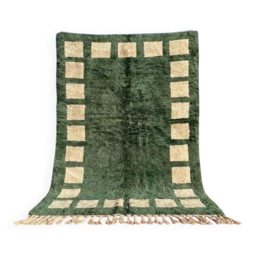 Tappeto berbero marocchino verde ed ecru 300x200 cm – motivo geometrico quadrato