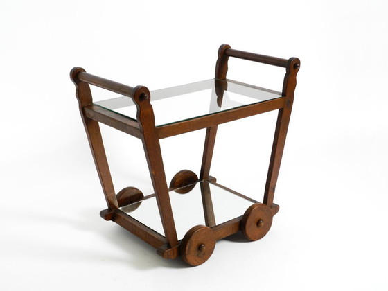 Image 1 of Hermoso y único carrito de bar con carrito de té de la década de 1930 hecho de madera maciza de roble