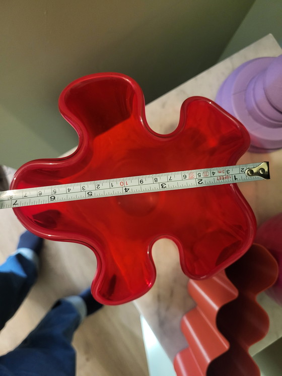 Image 1 of Vintage bright red "Fazoletto" handkerchief vase