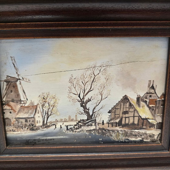Image 1 of Winter landscape paintings on panel, 2nd half of the 20th century
