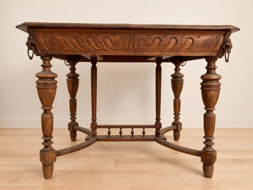 Table Chêne Antique 80x100cm / 72cm Haut - Têtes de Lion – tafels, Metal, Wood