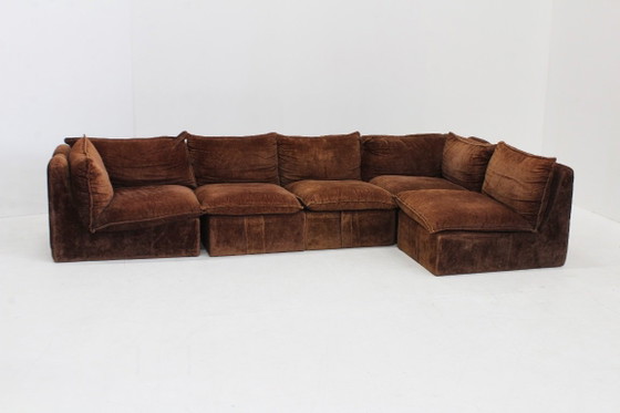 Vintage Italian Design Modular Sofa 1970s, Velvet, Brown (photo 7 of 12)