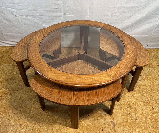 Mid-Century Retro Vintage Teak Round Coffee Table with 3 Nesting Side Tables by G Plan – 1960 Elegant Design | Functional Versa
