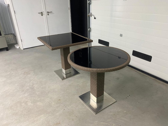 Image 1 of Rattan garden table set – 1 x square 80x80 cm + 1 x round – aluminum frame