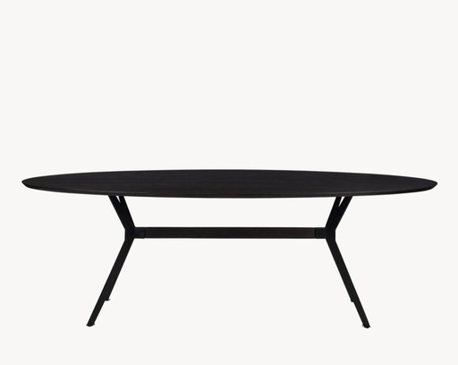 Black oak oval dining table
